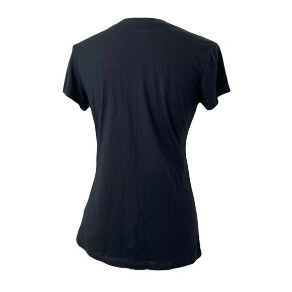 True Religion Women's Shirt Black and Gold Logo Print Short Sleeve Size Small - Picture 2 of 5